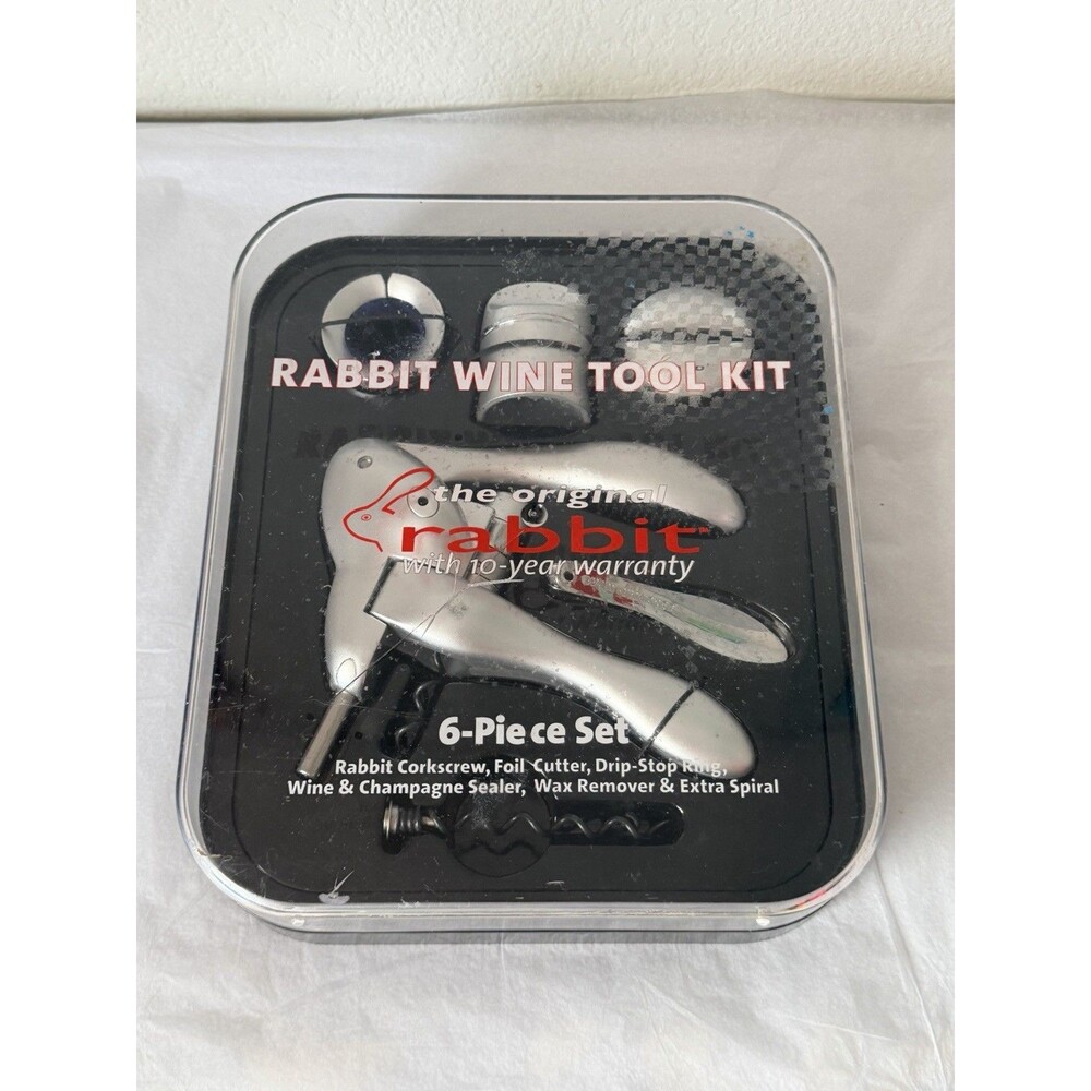 Rabbit Wine Tool Kit 6 Piece Corkscrew Opener Set w/ Case Original
